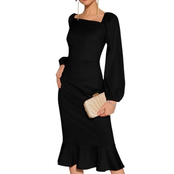 Grace Karin NWT Small Black Asymmetrical Midi Long Sleeve Dress - Picture 1 of 10